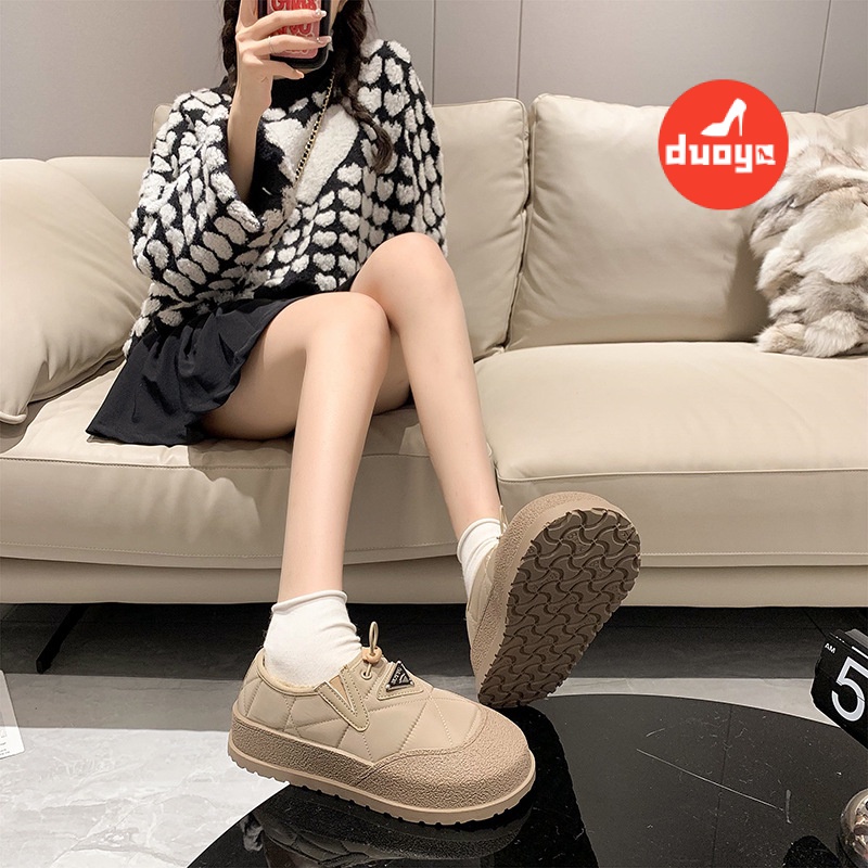 Duoya Giày Lười Lót Bông Dày Dặn Giữ Ấm Mùa Đông Phong Cách Mới 2022 Cho Nữ