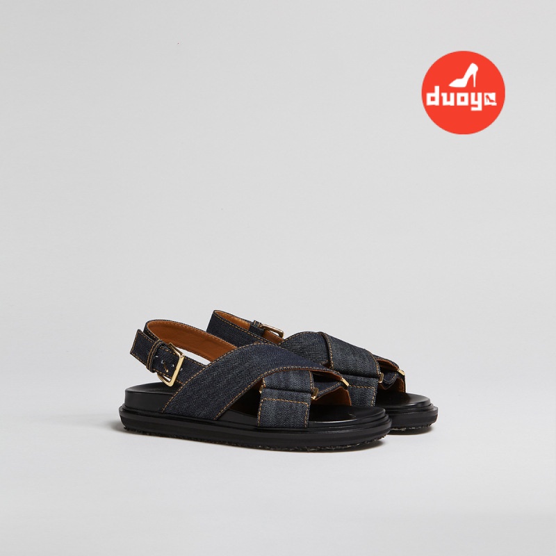 Duoya Tóc Thẳng ~ [Hàng Có Sẵn] Giày Sandal Denim Dây Chéo Hở Ngón Dễ Phối Đồ Cho Nữ Miễn Phí Vận Chuyển