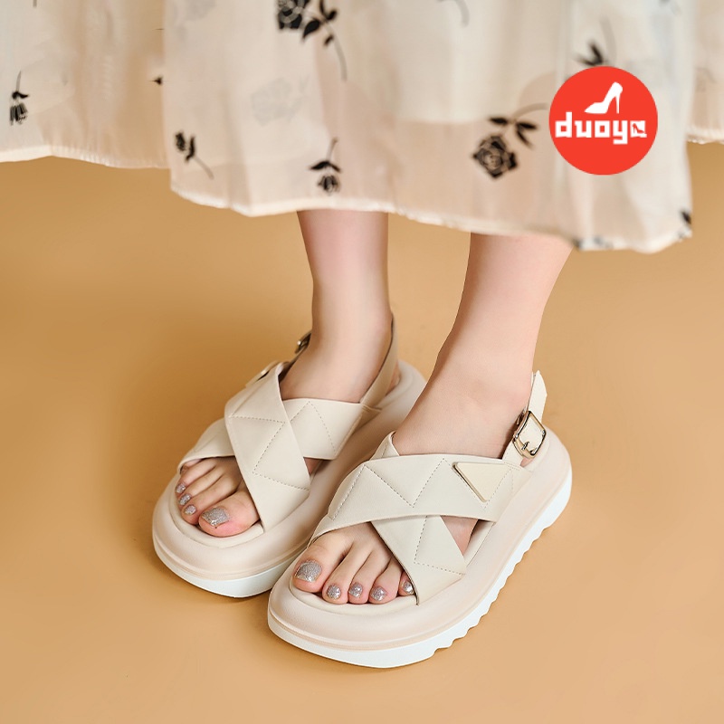 Duoya Tóc Thẳng ~ [Hàng Có Sẵn] Sandal Đế Dày Phong Cách Roman Cho Nữ Miễn Phí Vận Chuyển