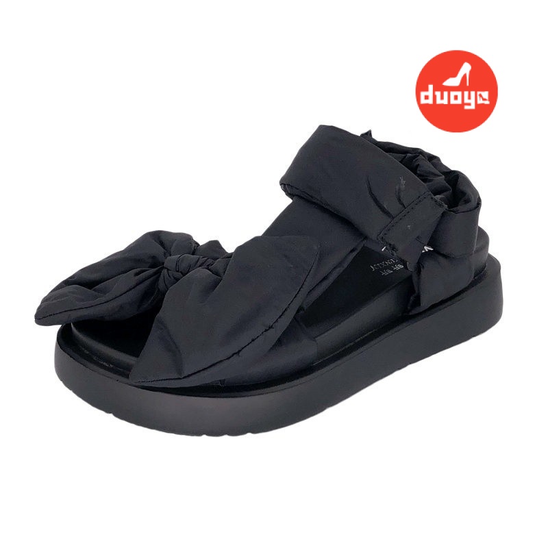 Duoya Tóc Thẳng ~ [Hàng Có Sẵn] Giày Sandal Hở Ngón Đế Dày Bằng Da Satin Đính Nơ Mùa Hè Tăng Chiều Cao Cho Nữ Miễn Phí Vận Chuyển