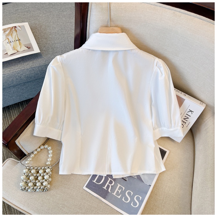 Áo Sơ Mi Tay Phồng Ngắn Màu Trắng Thời Trang Mùa Hè Cho Nữ