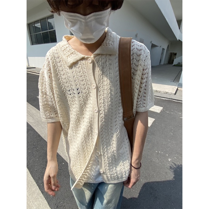 Áo Sơ Mi Dệt Kim Mỏng Dáng Rộng Cổ Đứng Tay Ngắn Thời Trang Mùa Hè Thoáng Khí Cho Nam