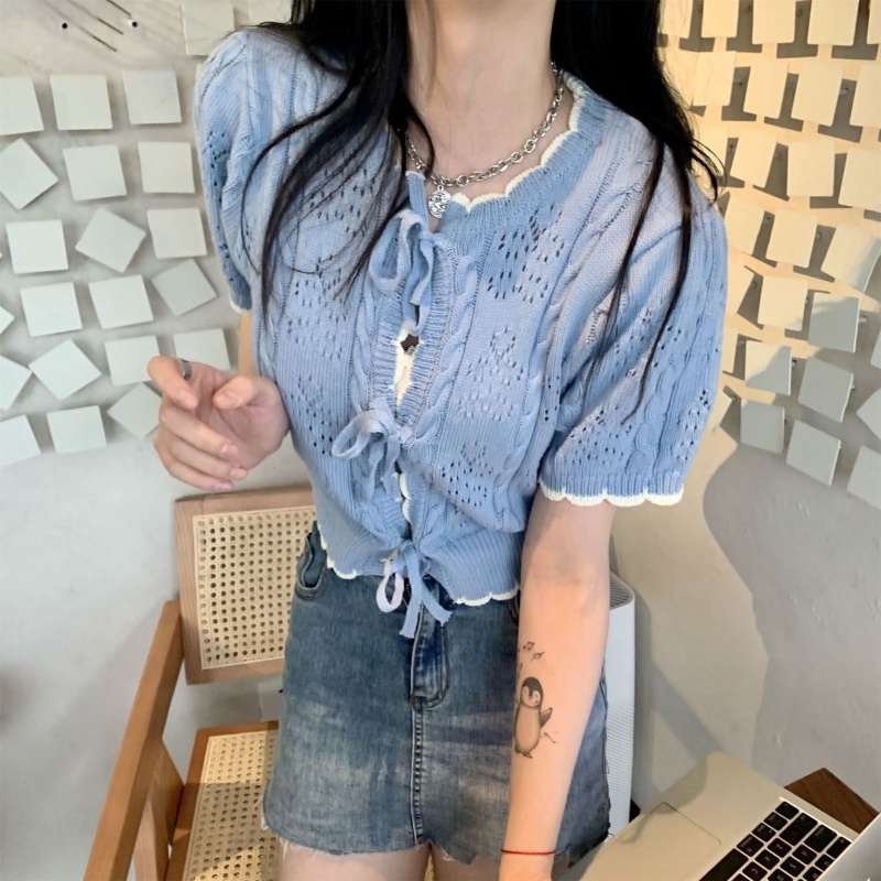 COZOK Áo Thun Dệt Kim Ngắn Tay Dáng Ôm Cột Dây Thời Trang Trẻ Trung