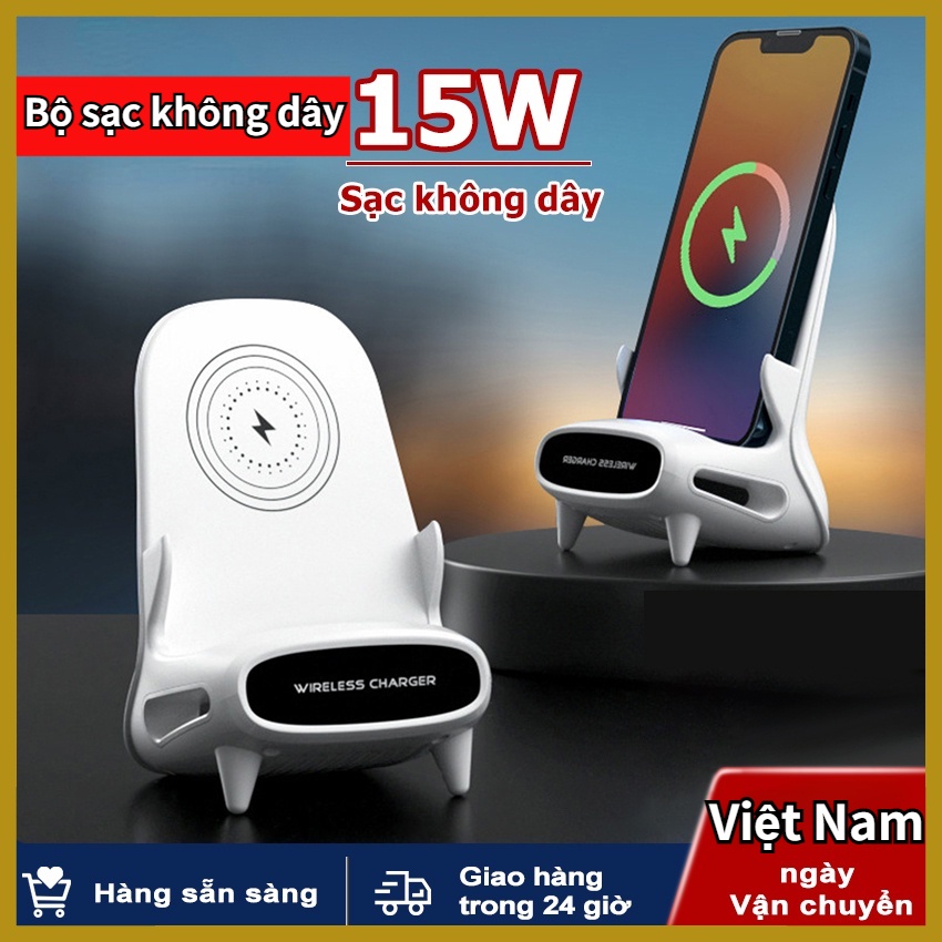 Sạc Không Dây Kiêm Giá Đỡ Điện Thoại 15W Tương Thích Đế Sạc Không