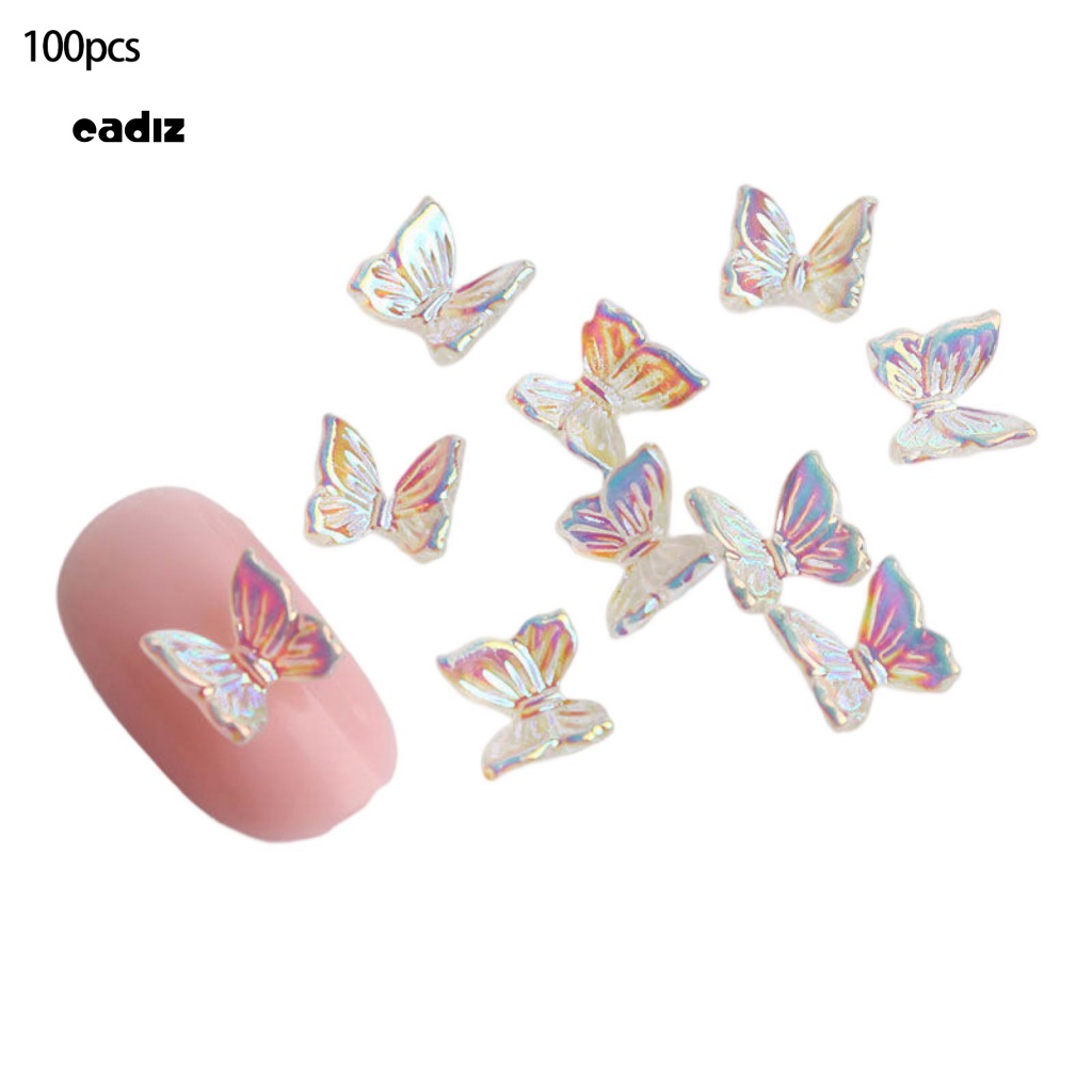 Bộ 100 Phụ Kiện Trang Trí Móng Tay Hình Bướm Nhiều Màu Sắc Chống Phai DIY