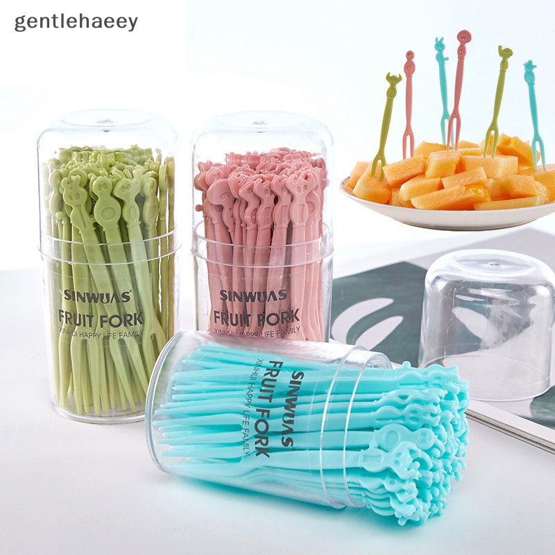 Set 50 Nĩa Ăn Trái Cây / Tráng Miệng Bằng Nhựa Họa Tiết Hoạt Hình Dành Cho Trẻ Em