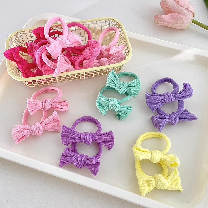 Dây Buộc Tóc Co Giãn Hình Nơ Màu Sắc Ngọt Ngào Cho Bé Gái