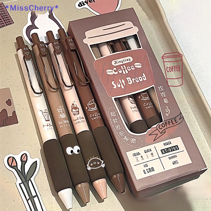 Bộ 4 Bút Mực Gel Ngòi 0.5mm Hình Bánh Mì / Cà Phê Mới