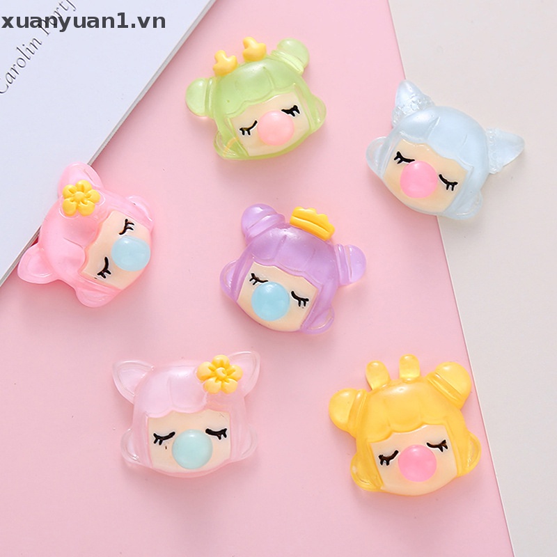 Set 5 Kẹp Tóc Dạ Quang Bằng Nhựa Trong Suốt Hình Cô Gái Thổi Bong Bóng DIY