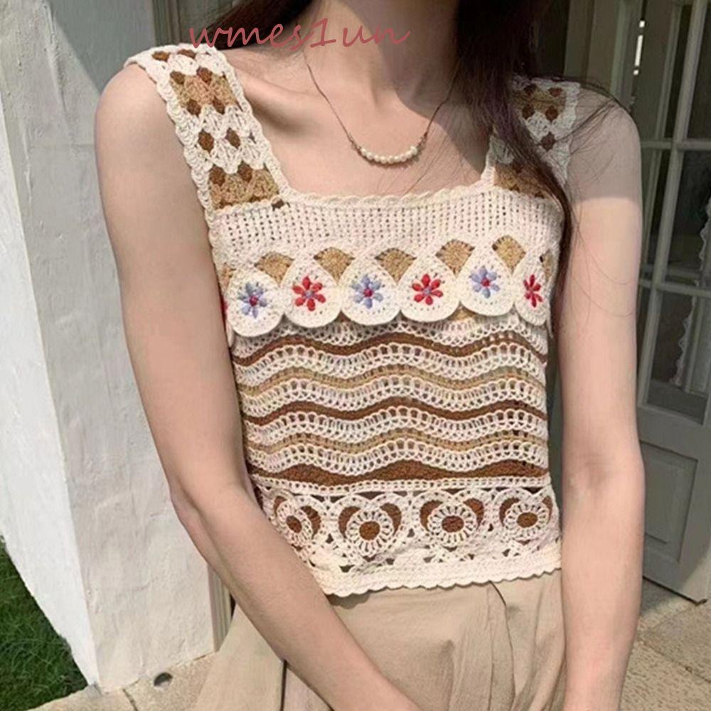 Áo Tank Top Cổ Chữ U Họa Tiết Kẻ Sọc Phong Cách Bohemian Ngọt Ngào WMES15H Cho Nữ