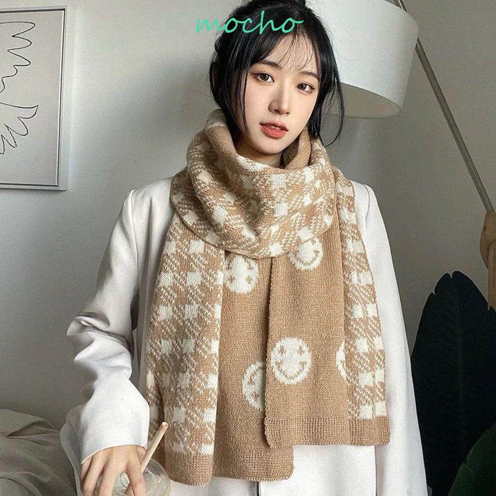Khăn Choàng Cổ Dệt Kim Mềm Mại In Họa Tiết Mặt Cười Thời Trang Cho Nữ