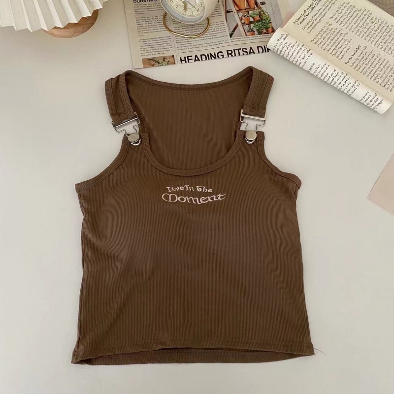 Áo Hai Dây Dáng Ngắn Thêu Chữ Phong Cách Retro Mỹ Quyến Rũ Cho Nữ