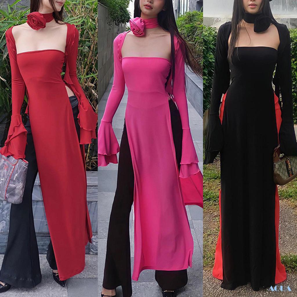Anana Đầm Dài Không Dây Xẻ Tà Hai Bên Tay Dài Bolero Shrug &amp; Rose