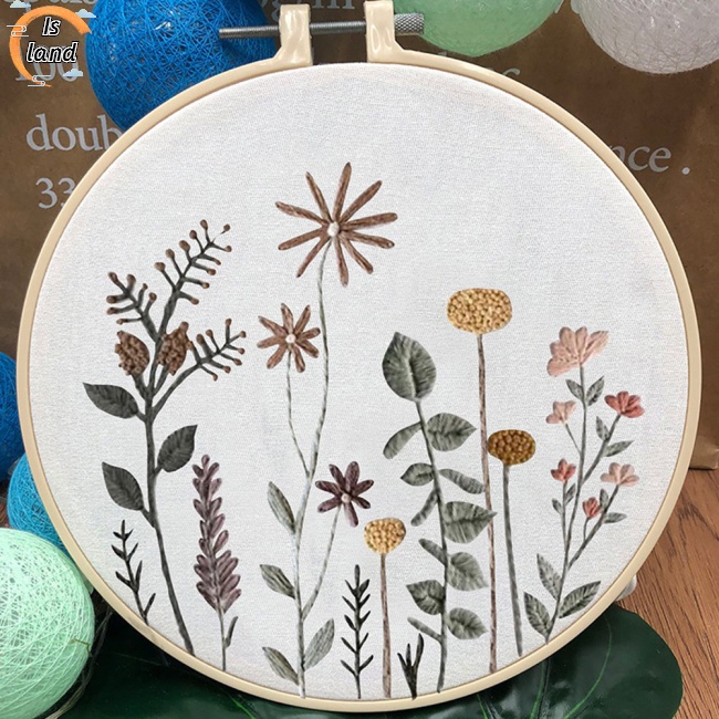 Set 3 Tấm Vải Lanh Cotton Thêu Hoa 20cm Kèm Túi Đựng Diy