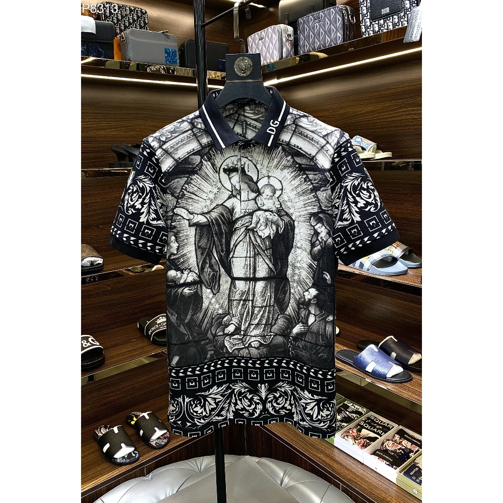 Áo thun cổ trụ, áo POLO DDGG họa tiết 3D Đức Mẹ LA 1-1 on web size S-XL