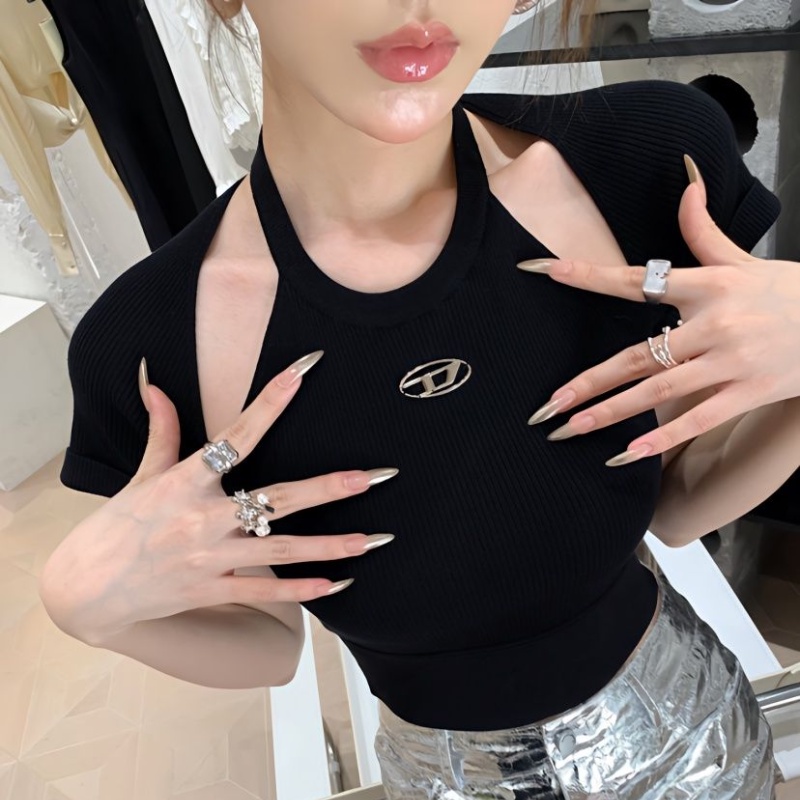 Cozok Áo Thun Dệt Kim Ngắn Tay Khoét Lỗ Gợi Cảm Hợp Thời Trang