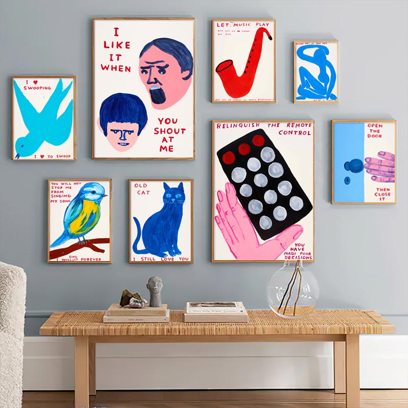 Tranh Vải Bạt Treo Tường In Hình David Shrigley / Mèo / Voi / Ngọn Lửa Trang Trí Nhà Cửa Phong Cách Bắc Âu