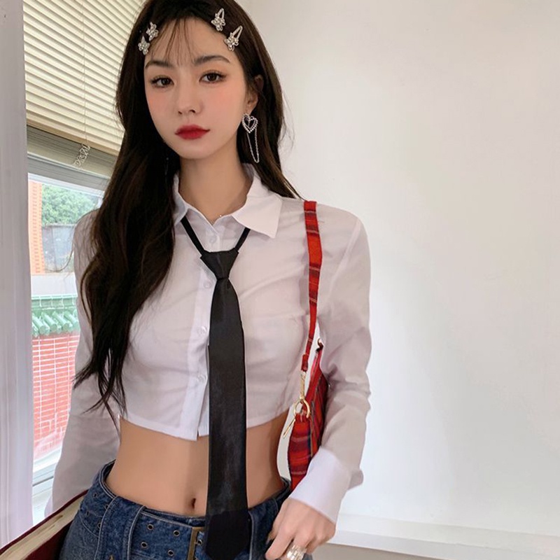 IELGY Áo Sơ Mi Lửng Tay Dài Dáng Ôm Thời Trang Dành Cho Nữ