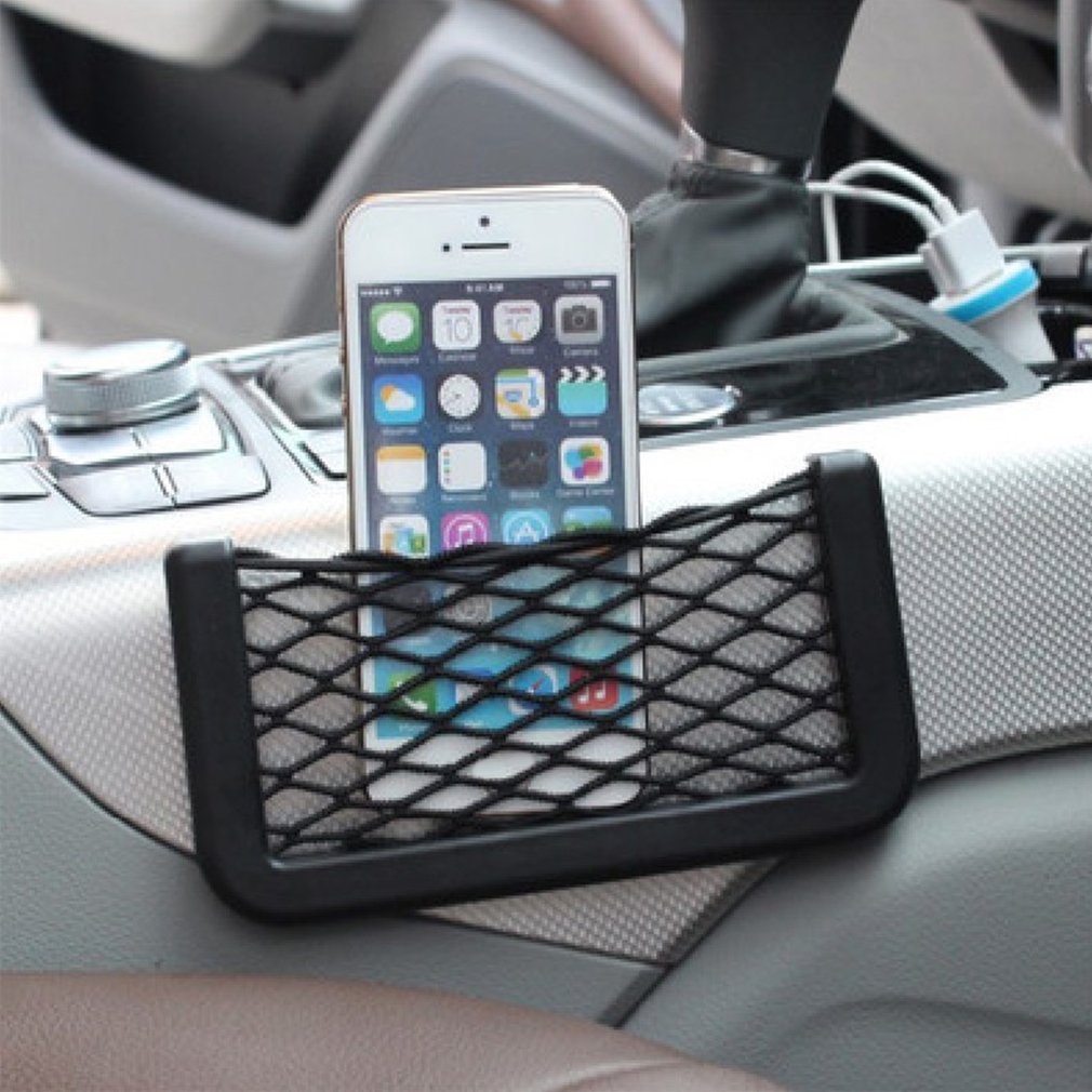 Car Storage Net Bag Sticky Pocket Hanging Ornament Decoration Phone Change Card [Q/14]
