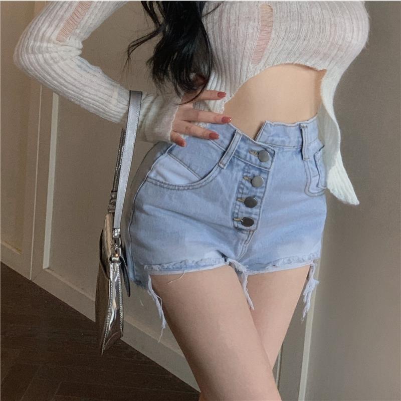 Quần Short Denim Sờn Cạp Cao Gợi Cảm Mùa Xuân Hè Dễ Phối Đồ Phong Cách Desire Cho Nữ