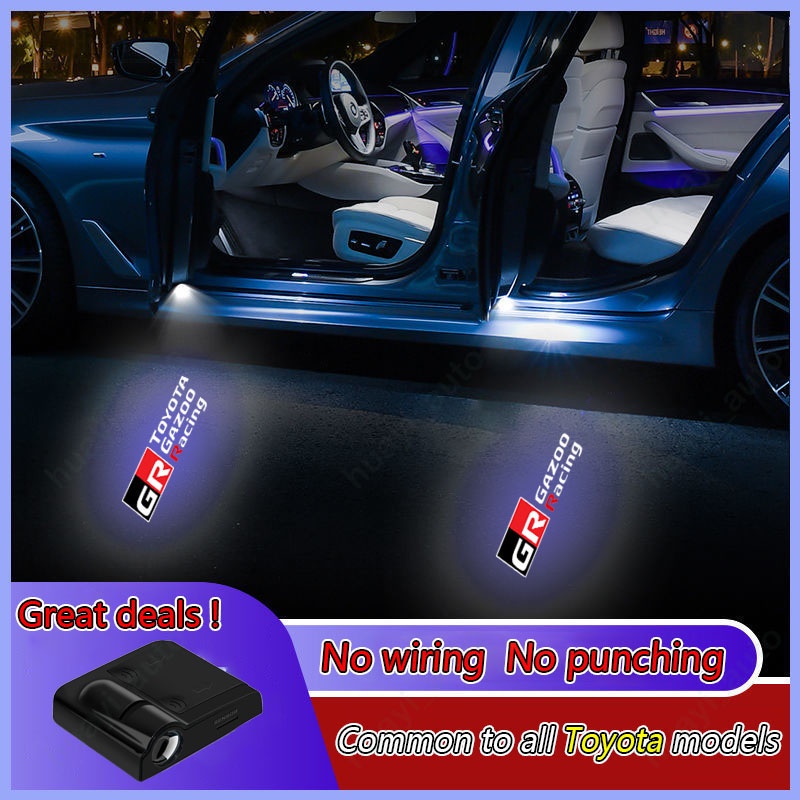 2 cái Đèn chiếu sáng cửa xe đua Toyota Gr Gazoo Đèn chào mừng Đèn chiếu Laser HD LED cho tất cả các kiểu xe Hilux Innova Corolla Cross Rush Calya Yaris Vios Avanza Raize Veloz Sienta