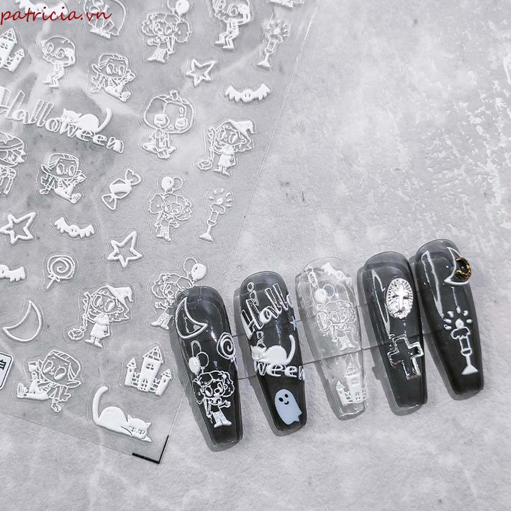 Miếng Dán Trang Trí Móng Tay Hình Mèo Kitty / Nhện / Bộ Xương Phong Cách Halloween Thời Trang