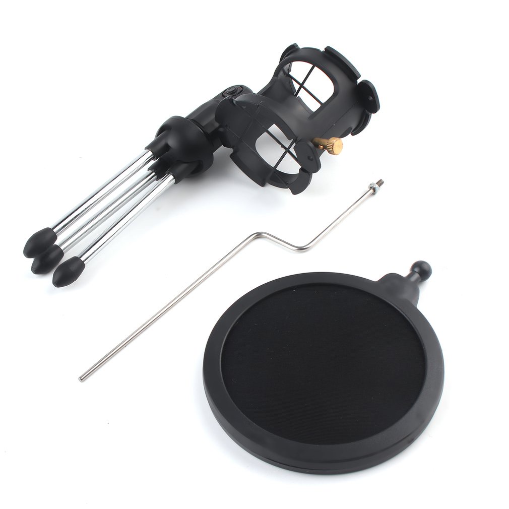 Microphone Tripod Stand Foldable Desktop Bracket With Shock Mount Mic Holder Clip And Filter [Q/11]