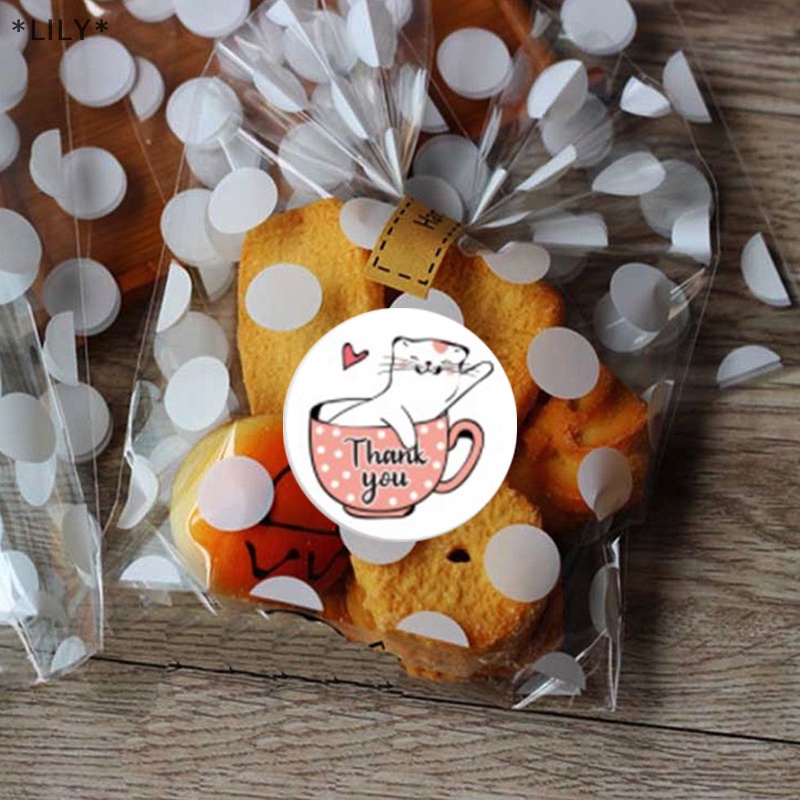 Lily 500Pcs Mèo Cảm ơn bạn dán Vòng dính con dấu nhãn cho món quà trang trí uuu