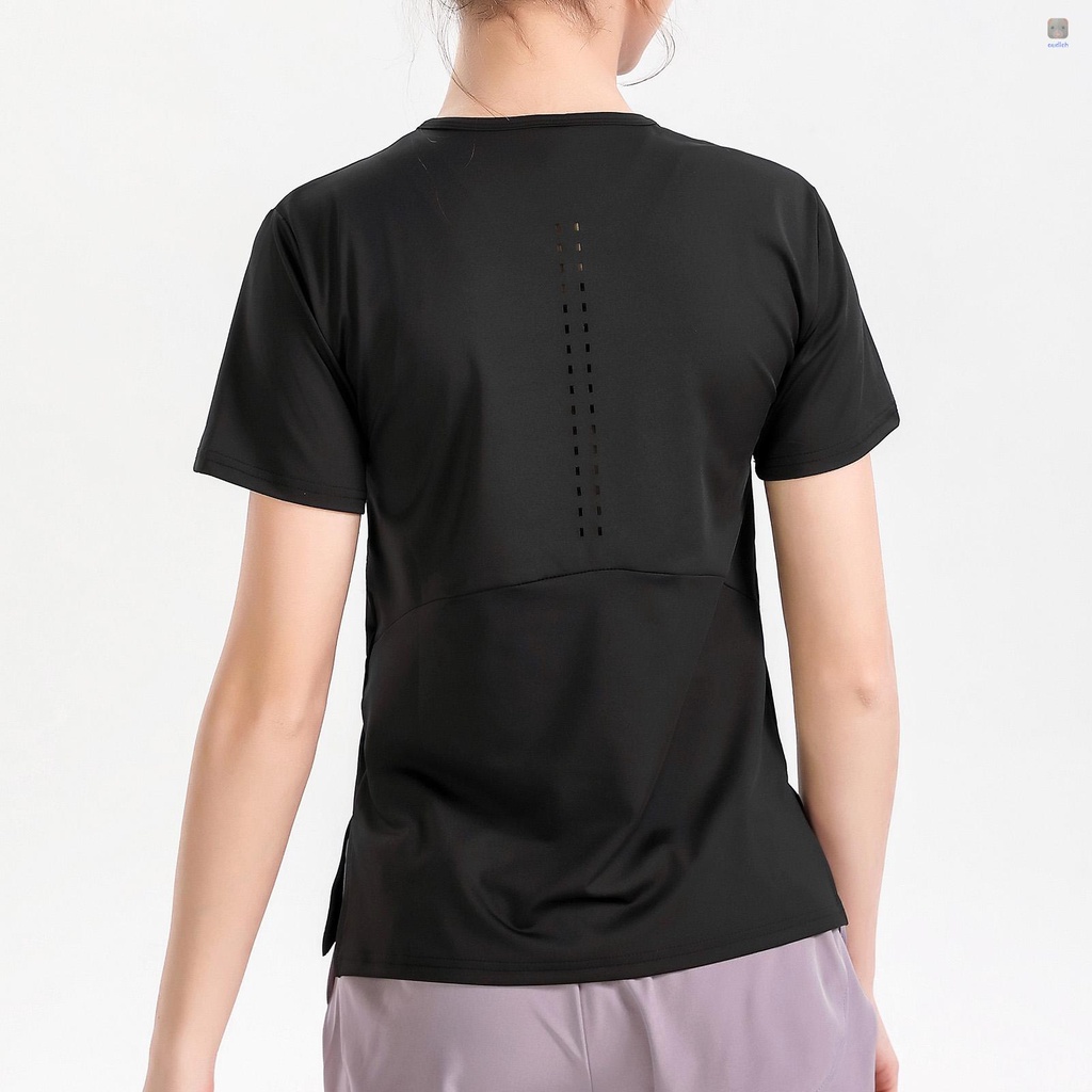 Áo Thun Tay Ngắn Cổ Tròn Dáng Rộng Co Giãn Thoáng Khí Màu Trơn Thời Trang Cho Nữ