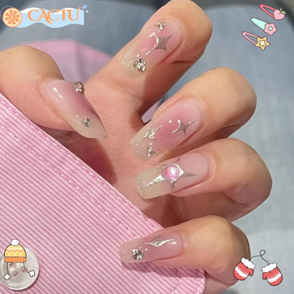 Bộ 24 Móng Tay Giả Dạng Nhấn Che Phủ Toàn Diện Màu Hồng