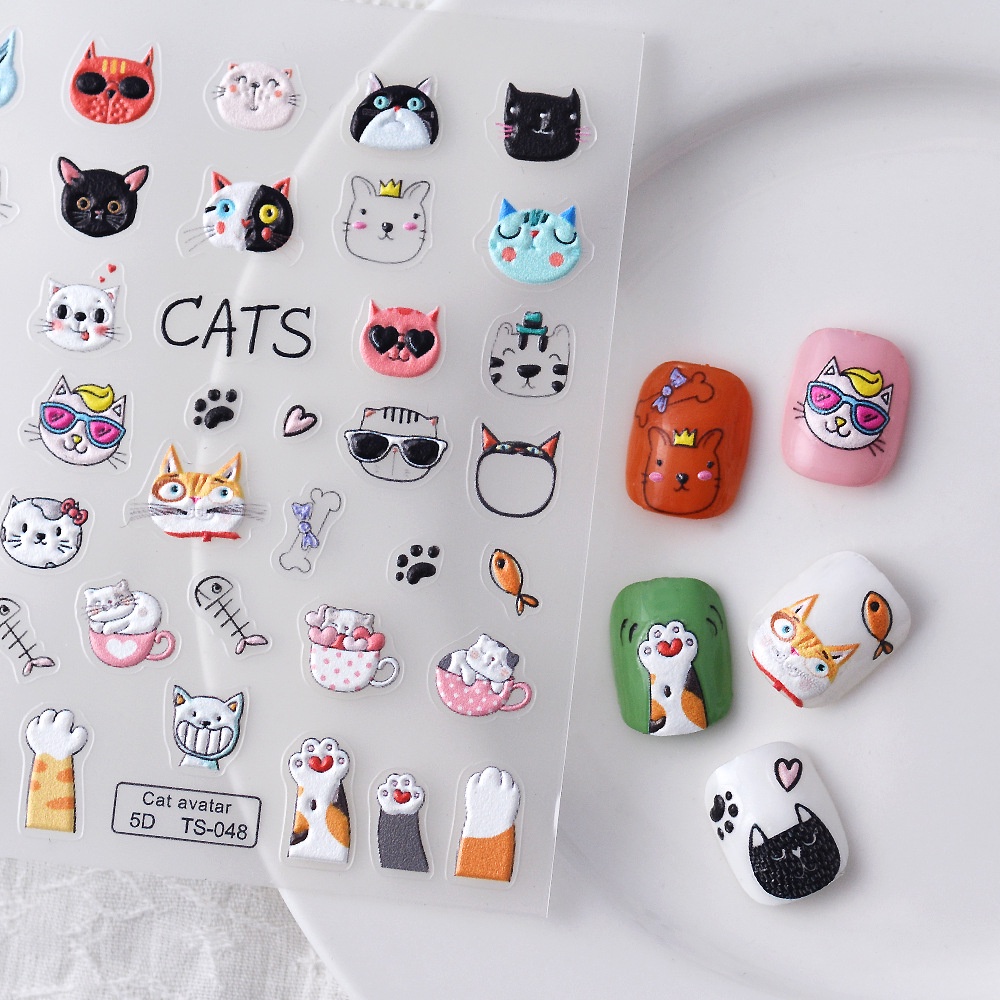 Nhãn Dán Trang Trí Móng Tay Hình Chân Mèo / Cá Dập Nổi Kiểu Nhật Hàn Dễ Thương