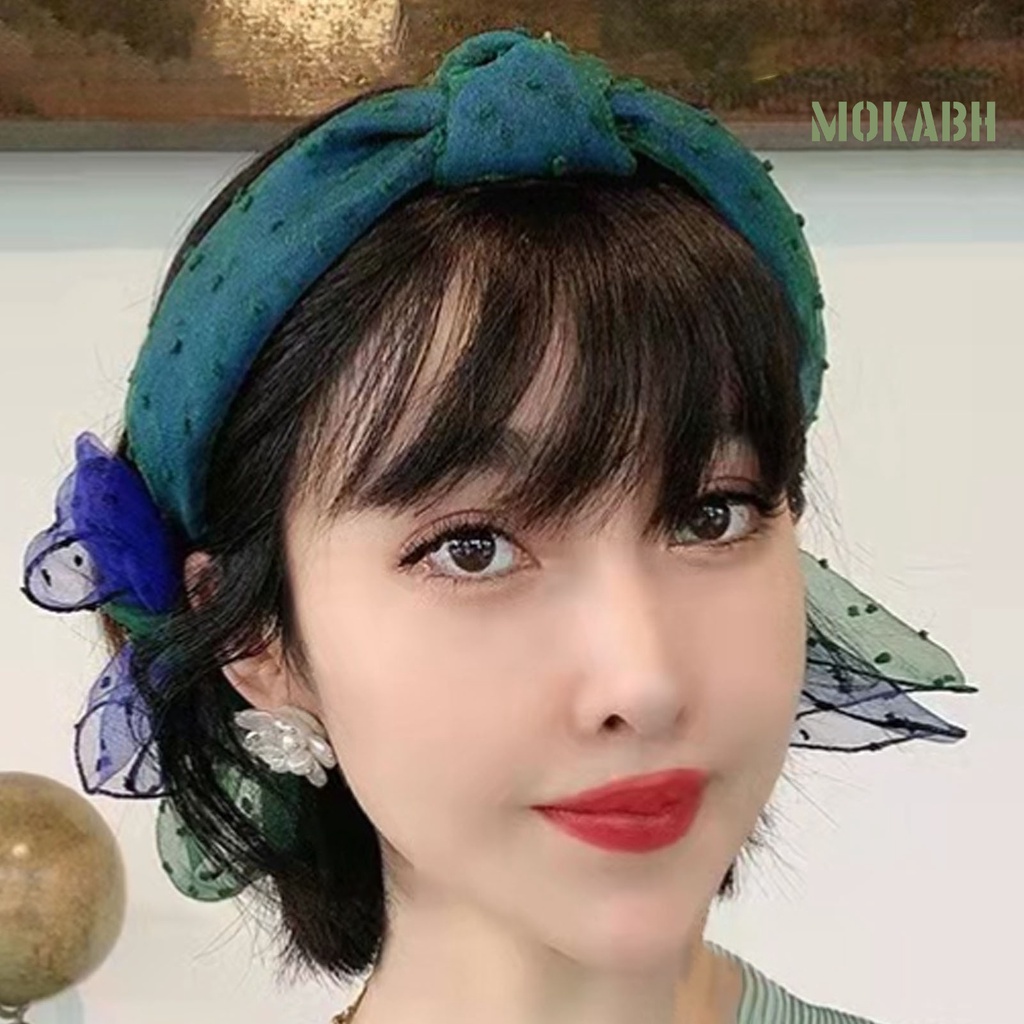 Băng Đô Vải Mềm Mại Bản Rộng Chống Trượt Màu Tương Phản Phong Cách Cổ Điển Dành Cho Bạn Nữ