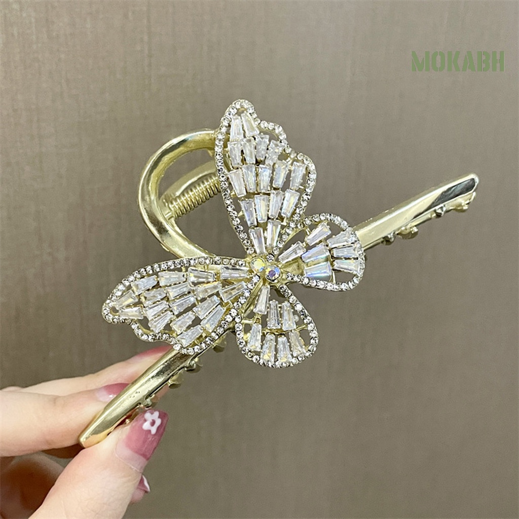 [Mok Abh] Kẹp Tóc Hình Bướm Có Răng Chống Biến Dạng Tinh Tế Lấp Lánh