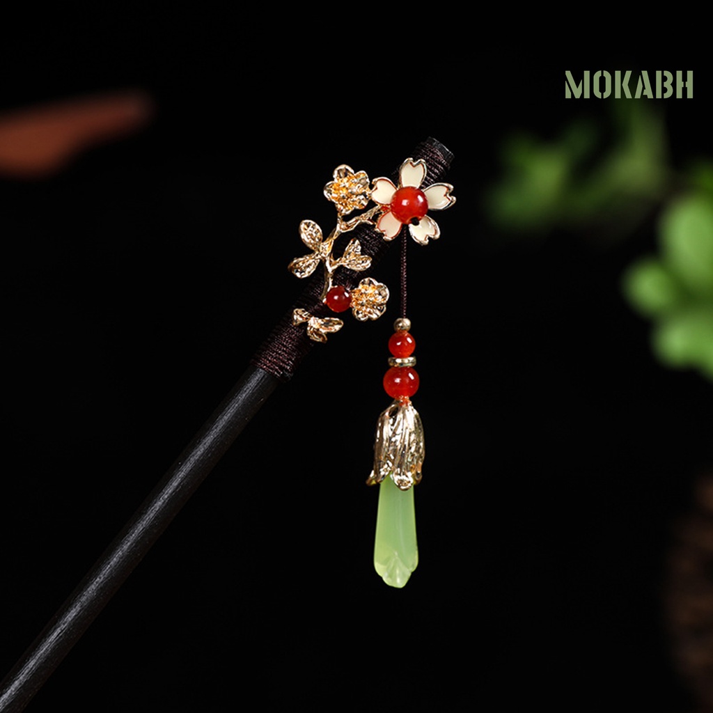 Trâm Cài Tóc Bằng Gỗ Đính Hạt Và Tua Rua Phong Cách Trung Hoa Cổ Điển Cho Nữ