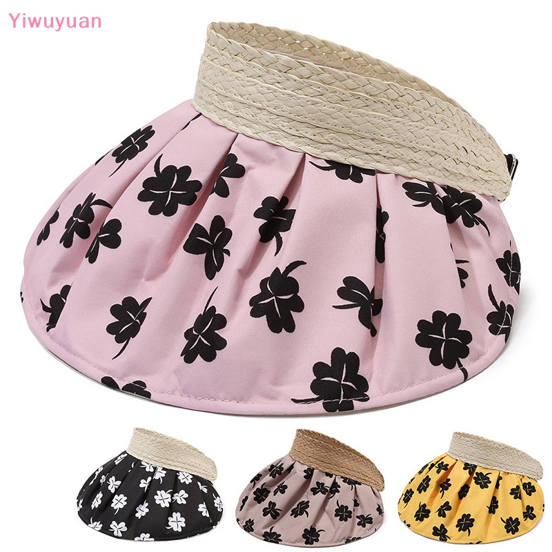&lt; Yiwuyuan &gt; Mũ Lưỡi Trai Hở Chóp Đính Cỏ Bốn Lá Mùa Hè Có Keo Trắng Điều Chỉnh Được Cho Nữ Đi Biển Du Lịch Mới