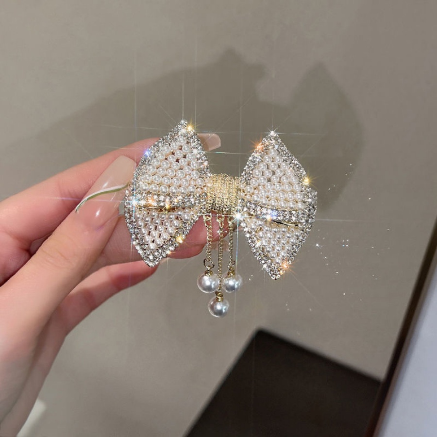 Kẹp Tóc Nơ Kim Loại Đính Đá &amp; Ngọc Trai Toàn Diện Thanh Lịch Cho Nữ