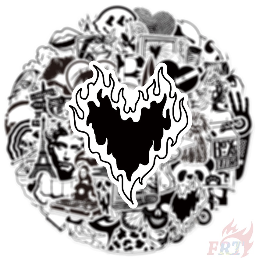 ❉ Set 03 Sticker Dán Trang Trí Hình Nghệ Thuật Màu Trắng Đen Phong Cách Cổ Điển ❉ Bộ 50 Sticker Chống Thấm Nước Họa Tiết Doodle Hợp Thời Trang