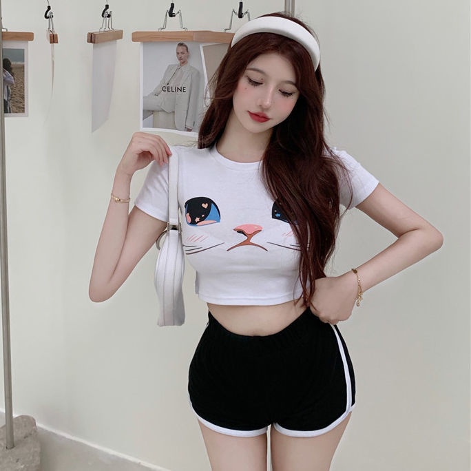 Set Áo baby tee Thun croptop Ngắn Tay + Quần Short Thể Thao Thời Trang Mùa Hè Cho Nữ