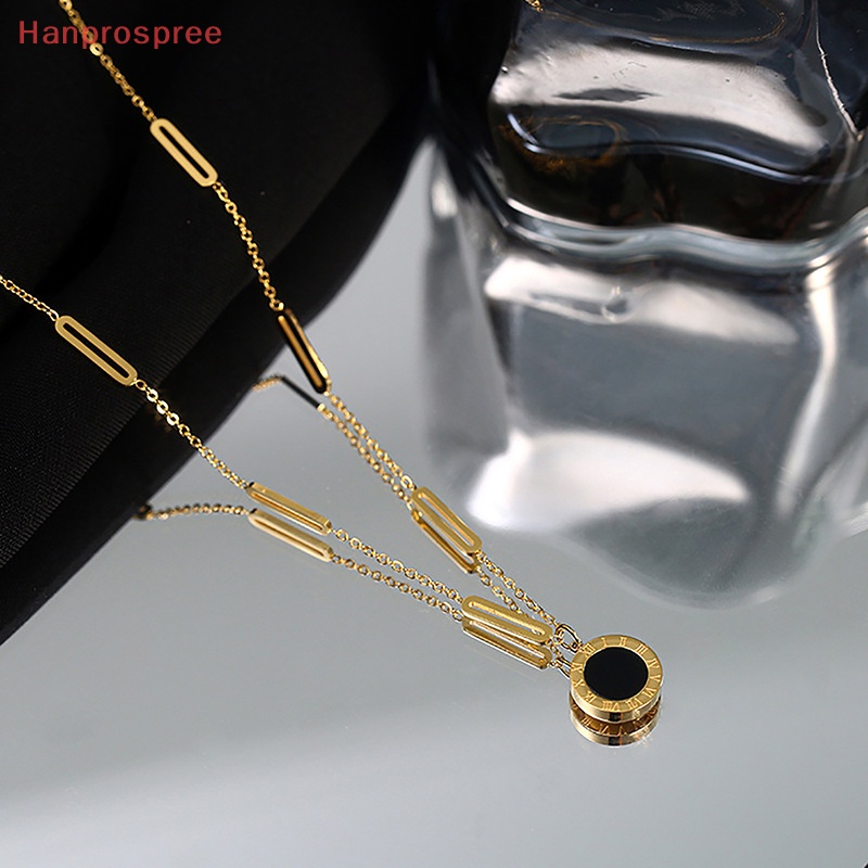 Hanprospree > Vòng cổ Hai Mặt Hình Tròn Bằng Thép Titan Màu Trắng Đen Cá Tính Dễ Phối Đồ Dành Cho Nữ