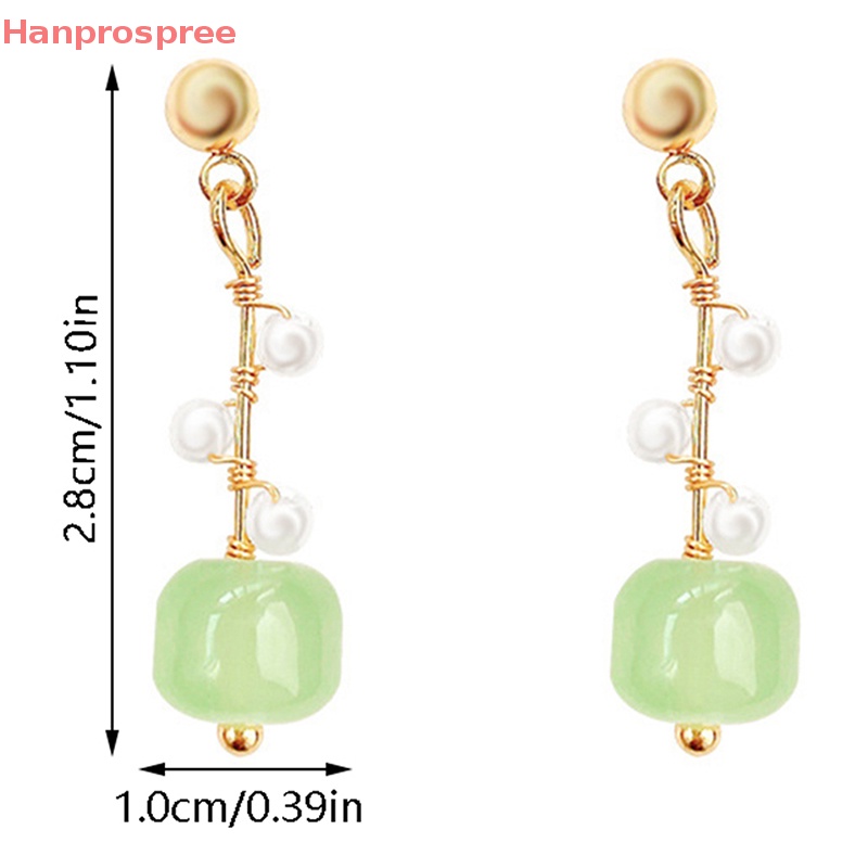 Hanprospree > 1 Đôi Bông Tai Ngọc Trai Dáng Dài Hình Hoa Màu Xanh Lá Thời Trang Đơn Giản Cá Tính Dành Cho Nữ