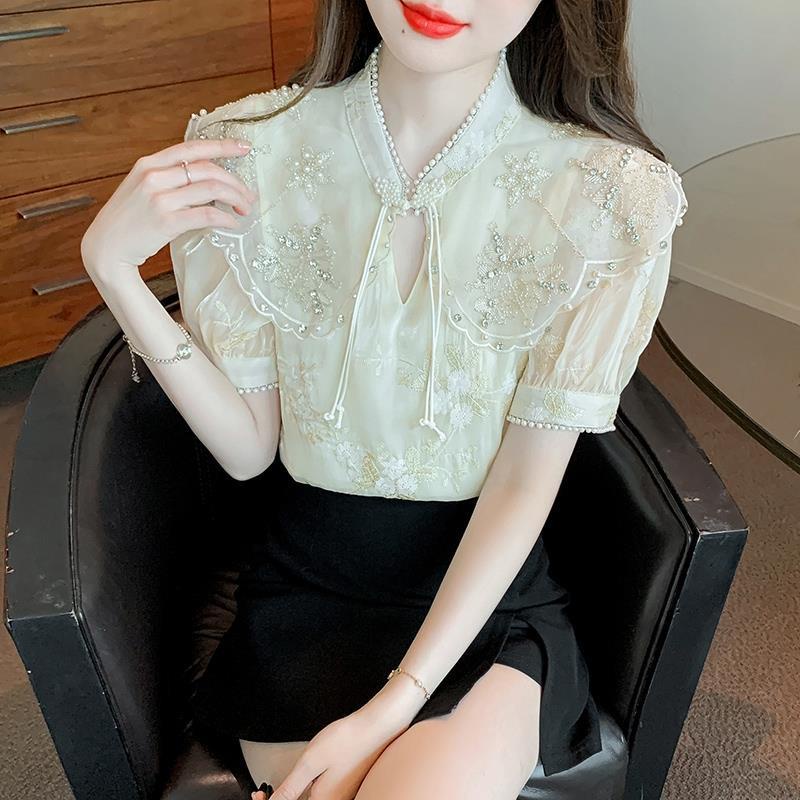 Áo Sơ Mi Ngắn Tay Họa Tiết Thêu Ba Chiều Phong Cách Mùa Hè Mới Cho Nữ D7T3