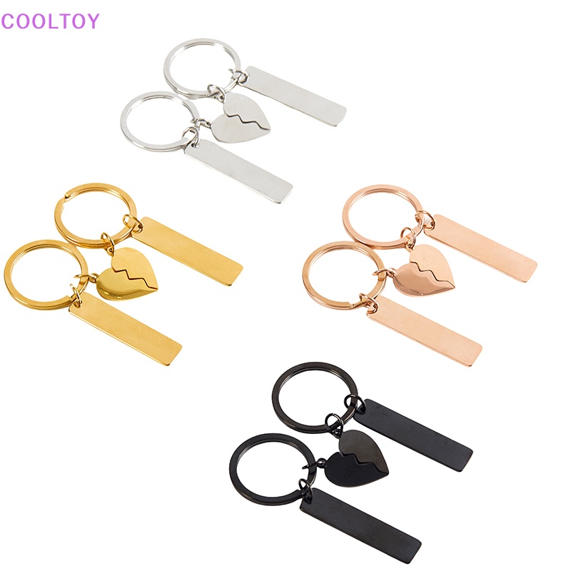 Set 2 Móc Khóa Ghép Hình Trái Tim Bằng Thép Không Gỉ Mặt Kính Độ Bóng Cao