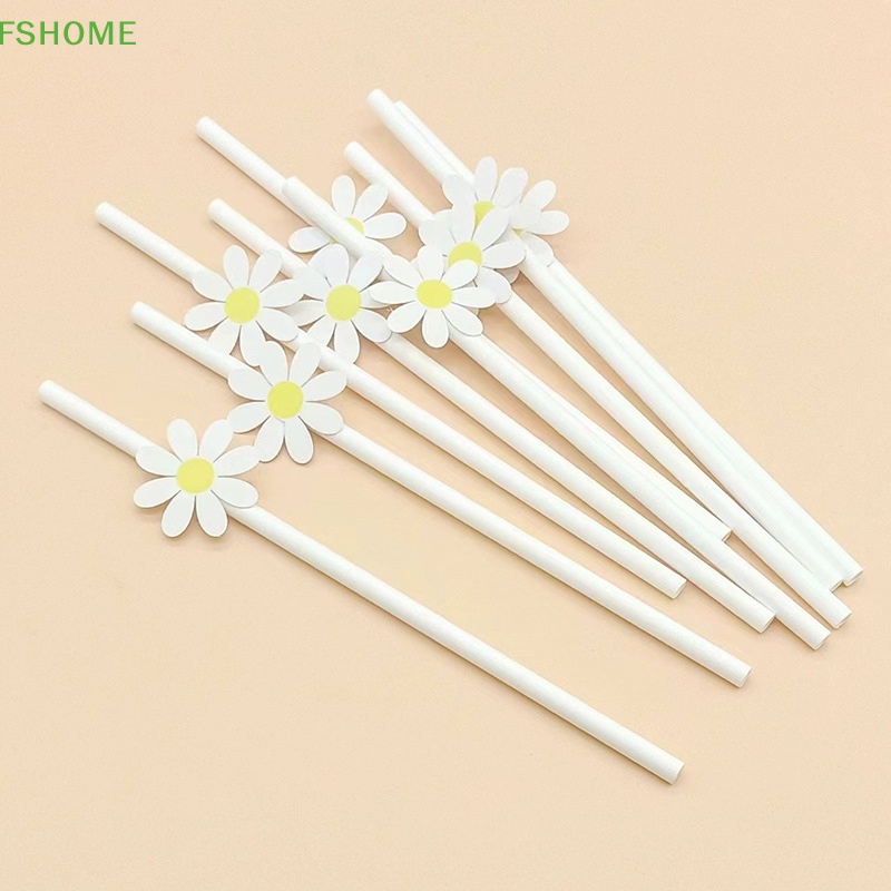 Set 10 Ống Hút Giấy Hình Hoa Cúc Dùng Một Lần Trang Trí Tiệc Sinh Nhật / Đám Cưới Mới