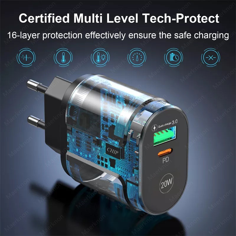 Đầu Sạc Nhanh USB + Type-C 3.0 20W Chất Lượng Cao xiaomi