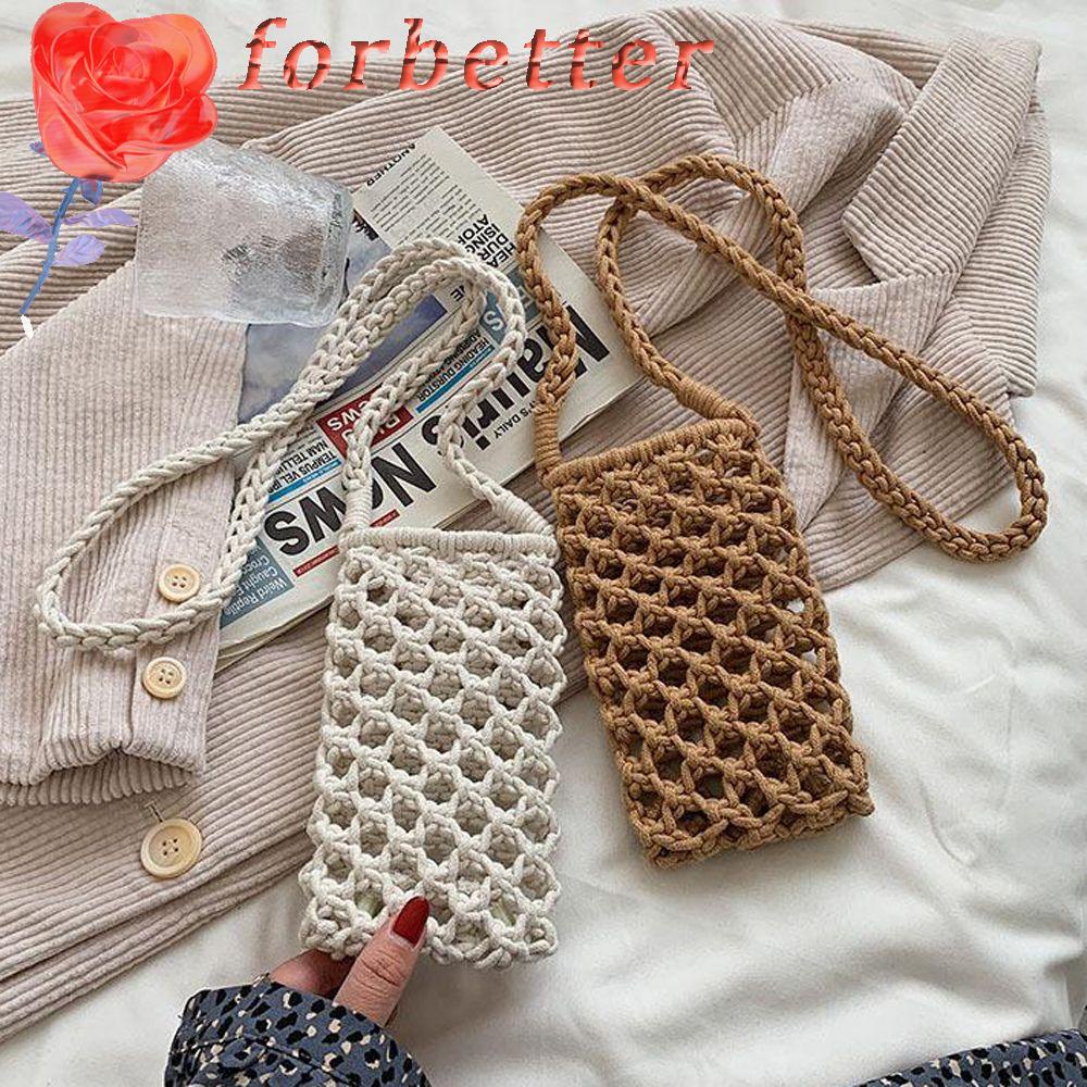 Túi Đựng Điện Thoại Đan Móc Thủ Công Màu Trơn Thời Trang Cho Nữ