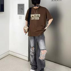 Quần jean nam rách gối  Cao Cấp quần bò ống rộng đồ đôi retro quần hiphop nam street style Màu Trơn quần jean quần jean nữ rách gối quần jean ống đứng
