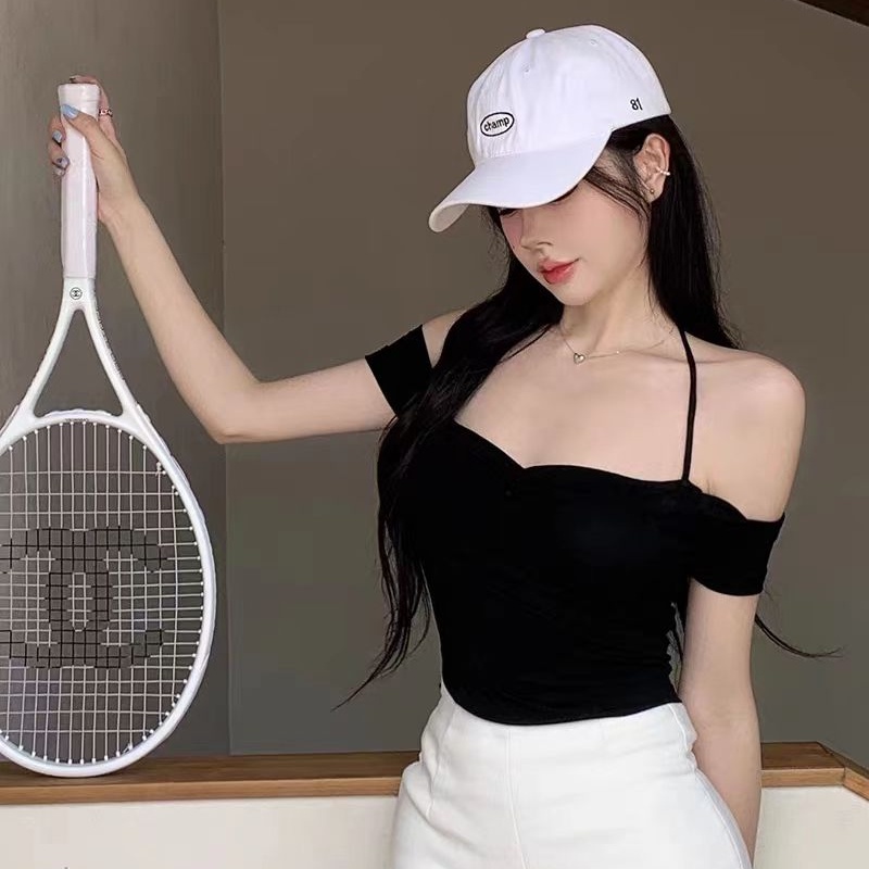 COZOK Áo Thun Ngắn Tay Trễ Vai Dáng Ôm Gợi Cảm Cho Nữ