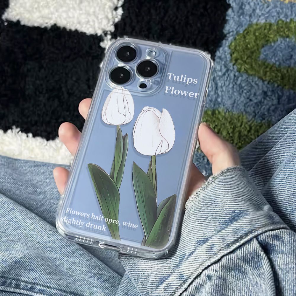 ✅Ốp Điện Thoại Mềm Chống Sốc Màu Trắng In Họa Tiết Hoa Cho Iphone 14pro 6In Plus 13 12 max 11 78