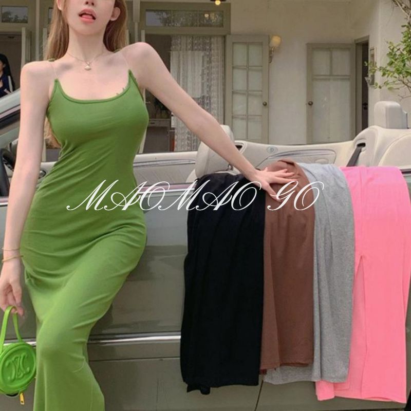 Maomao GO Đầm Hai Dây Dáng Ôm Dài Sát Nách Co Giãn Phong Cách Nàng Tiên Cá Bán Chạy Cho Nữ