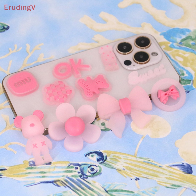 [ErudingV] Bộ 5 Miếng Dán Trang Trí Ốp Điện Thoại Bằng PVC Mềm Họa Tiết Hoạt Hình Màu Hồng Dạ Quang DIY